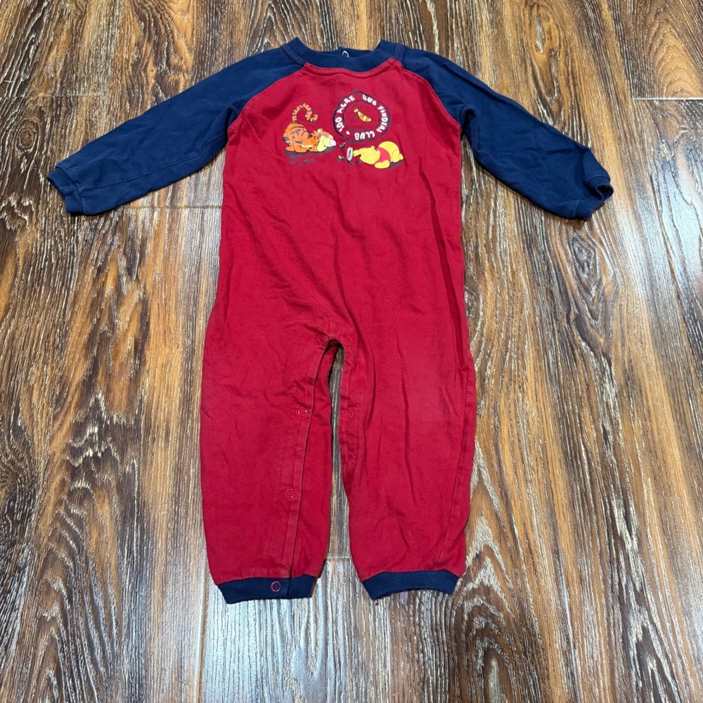 Vintage Disney 18M Coverall Boy Red Navy Winnie the Pooh Tigger Raglan One Piece